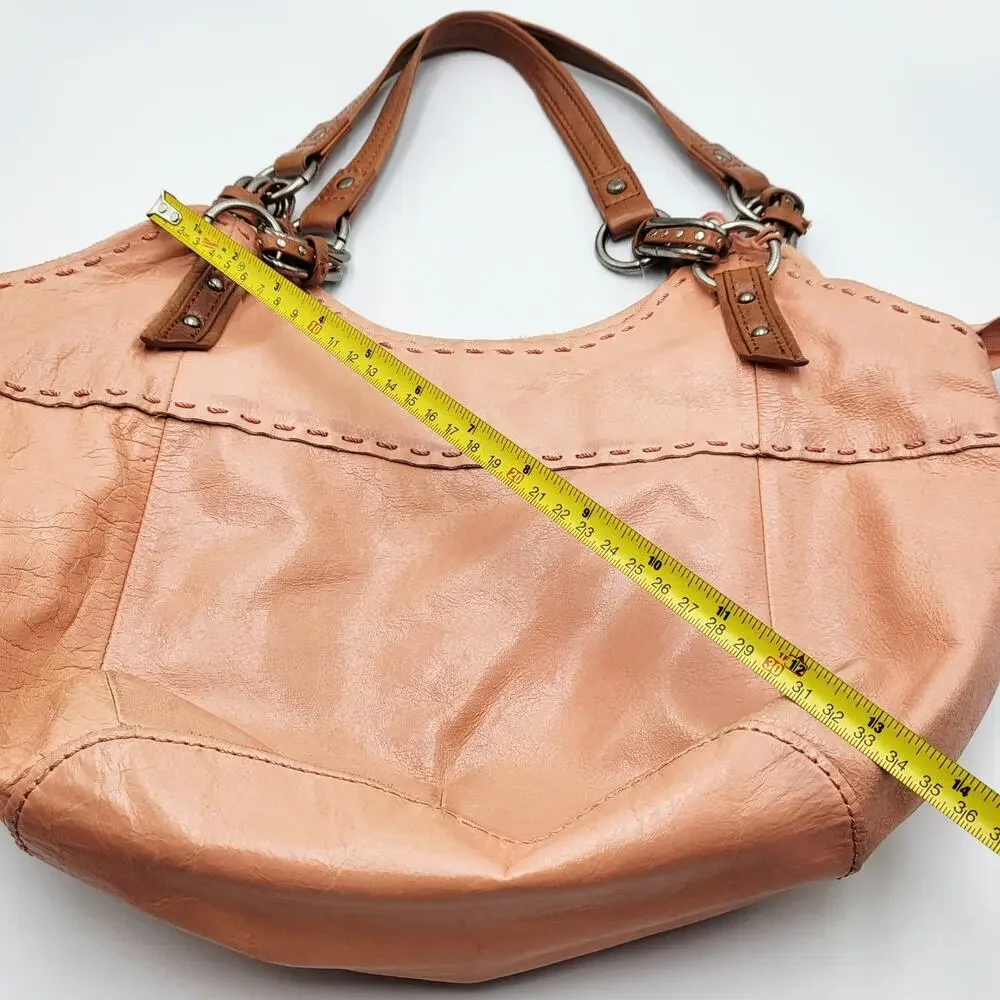 The Sak Pink Coral Salmon Leather Slouch Silhouette Hobo Handbag Stitched Detail